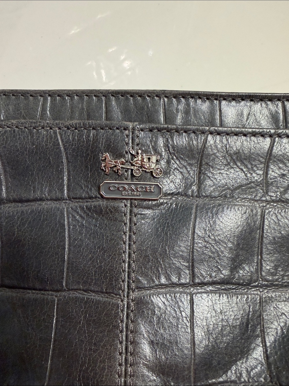 Coach Gray Croc-Embossed Leather Wristlet with Silver Hardware - Picture 2 of 5